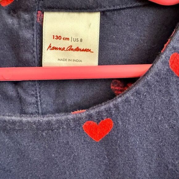 Hanna Andersson Navy Red Hearts Gingerbread Christmas Dress Long Sleeves Size 8 - Picture 3 of 5